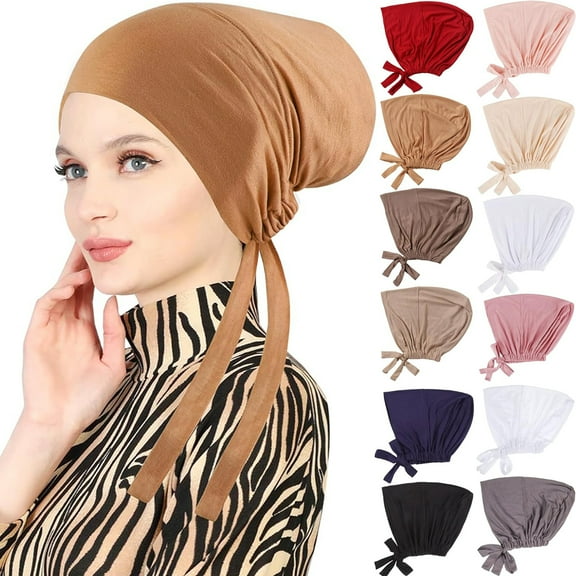 Dalrosia Women Hijab Undercap, Islamic Muslim Under Hijab Cap Inner Under Scarf Hat Turban with Tie Back Closure