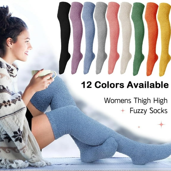 Dalrosia Women Knee High Fuzzy Socks Soft Long Thigh High Warm stockings Cozy Slipper Plush Socks