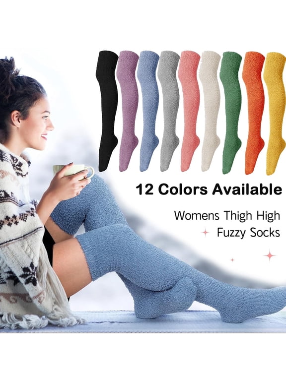 Dalrosia Women Knee High Fuzzy Socks Soft Long Thigh High Warm stockings Cozy Slipper Plush Socks