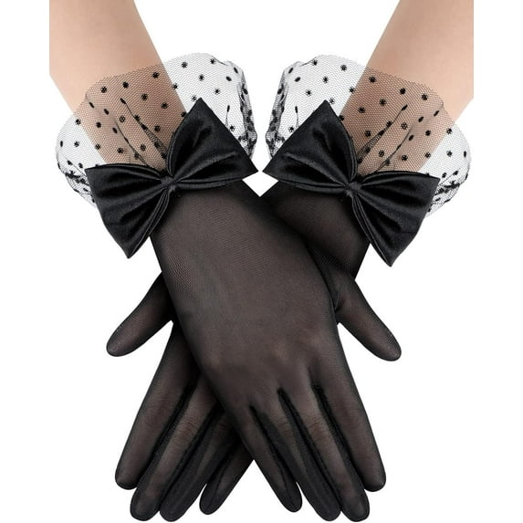 Dalrosia Women Lace Gloves Party Wedding Gloves Bow Short Glove Evening Elegant Accessories Sun Protection Funeral
