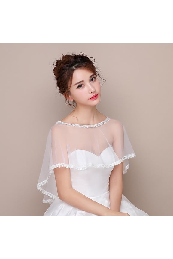 Women Lace Shawl Wrap for Bride with Embroidered Lace Tulle Wedding dress cover up