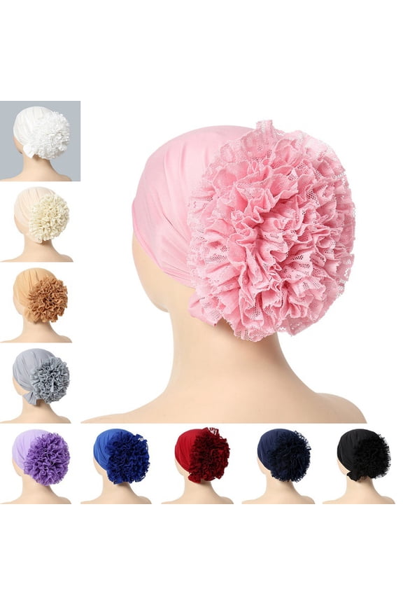 Women Lace Turban Hat Flower Stretchy Beanie Muslim Hijab Cap Bonnet Chemo Cap African Head Wrap