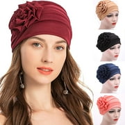 Dalrosia Women Turban Beanie Hat with Flower Chemo Headwear غطاء مرن للرأس