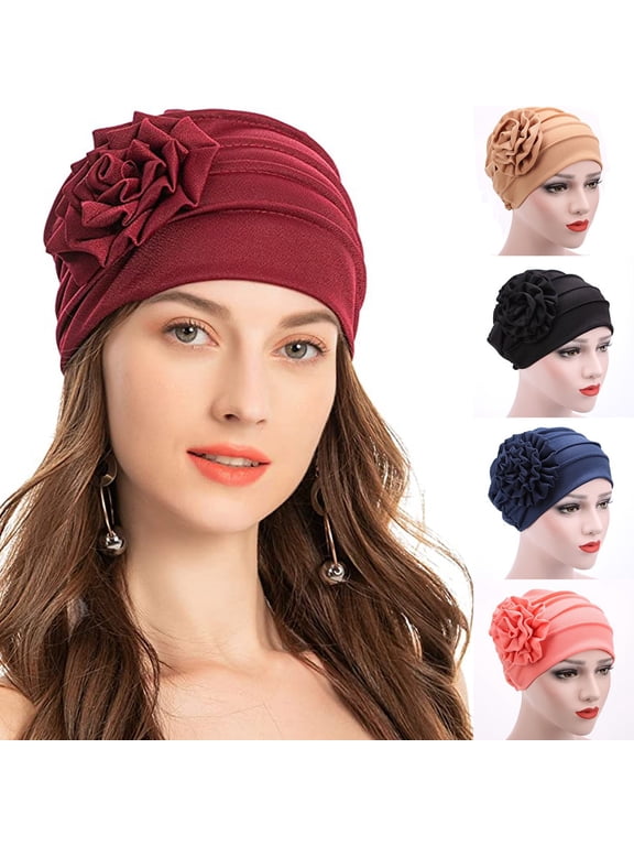 Dalrosia Women Turban Beanie Hat with Flower Chemo Headwear Elastic Head Wrap Cap