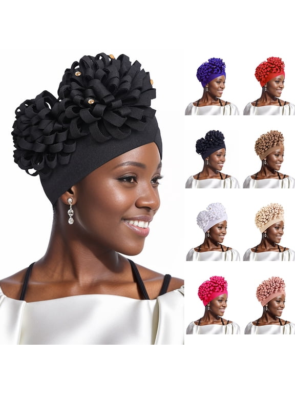 Women Turban Big Flower Caps - Elastic Solid Headwrap Chemo Beanies Cancer Headwear Hats for Hair Loss Cover