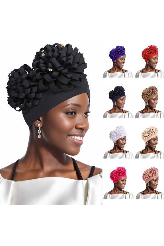 Women Turban Big Flower Caps - Elastic Solid Headwrap Chemo Beanies Cancer Headwear Hats for Hair Loss Cover