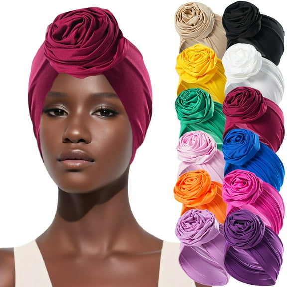 Dalrosia Women Turban Flower Headband Elastic Cap Pre-Tied Scarf Bonnet Beanie Headwrap
