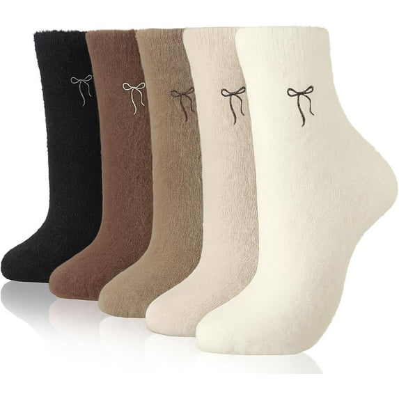 Dalrosia Women's Bow Fuzzy Socks Winter Soft Slipper Socks Coquette Stuff Fluffy Thick Spa Home Sleeping