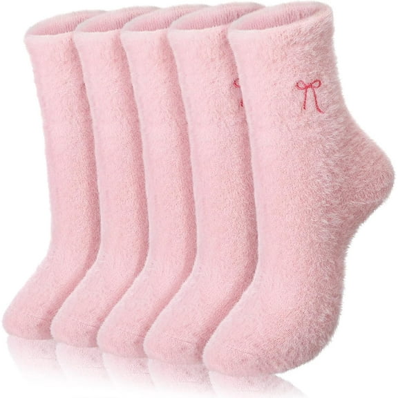 Dalrosia Women's Bow Fuzzy Socks Winter Soft Slipper Socks Coquette Stuff Fluffy Thick Spa Home Sleeping