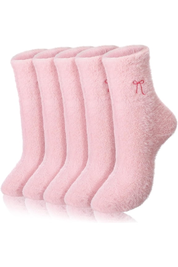 Women's Bow Fuzzy Socks Winter Soft Slipper Socks Coquette Stuff Fluffy Thick Spa Home Sleeping