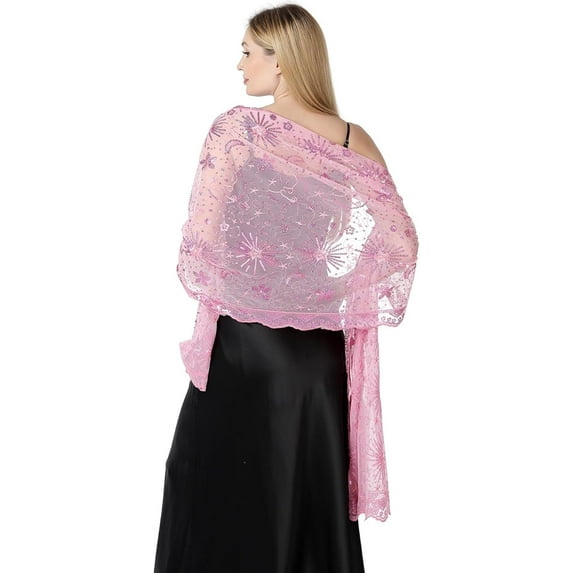 Dalrosia Women's Glittering Shawl Scarf Mesh Sequin Wedding Bridal Cape Fringed Evening Wraps Shawls