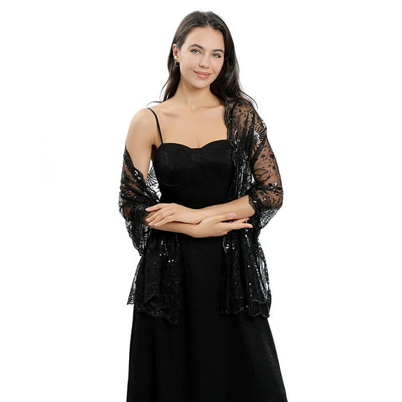 Dalrosia Women's Glittering Shawl Scarf Mesh Sequin Wedding Bridal Cape Fringed Evening Wraps Shawls