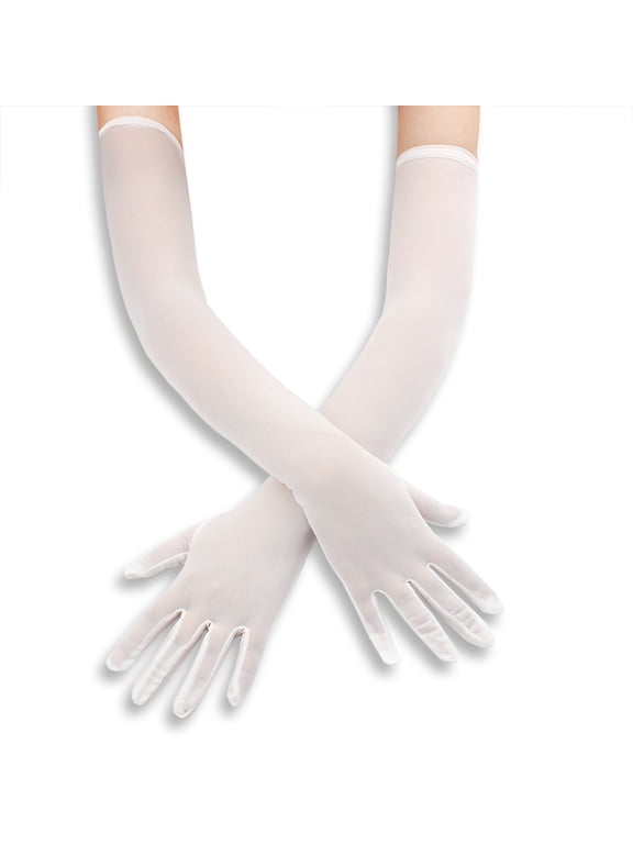 Women's Long Stretchy Mesh Tulle Sheer Gloves Costume Wedding Opera Halloween Party 1920's Dance Gloves