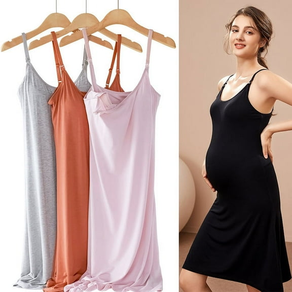 Dalrosia Women's Nursing Nightgown Maternity Dress Padded Breastfeeding Full Slips Loose Sleepwear Sleeveless Nightshirt