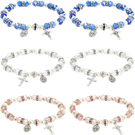 Dalrosia Women's Rosary Bead Stretch Bracelet, Crystal Cross Bracelet with Crucifix and Miraculous Medal