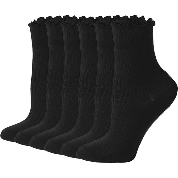 Dalrosia Women's Ruffle Socks 6Pairs Casual Cute Ankle Socks Breathable Knit Cotton Warm Soft Frilly Crew Socks for Women