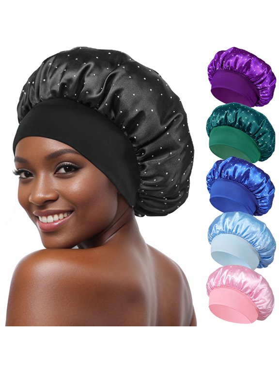 Women's Satin Rhinestone Sleeping Hat Night Sleep Cap Hair Care Salon Makeup Muslim Hijab Head Cover Bonnet Hat