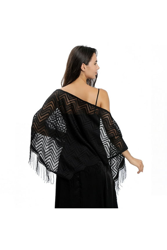 Women's Triangle Lace Shawls Wraps For Bride Wedding Floral Lightweight Fringe Scarf For Evening Party Dress