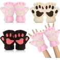 thumbnail image 1 of Dalrosia Womens Cat Paw Gloves Winter Plush Faux Fur Cute Halloween Kitten Fingerless Mittens, 1 of 6