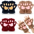 thumbnail image 1 of Dalrosia Womens Cat Paw Gloves Winter Plush Faux Fur Cute Halloween Kitten Fingerless Mittens, 1 of 6