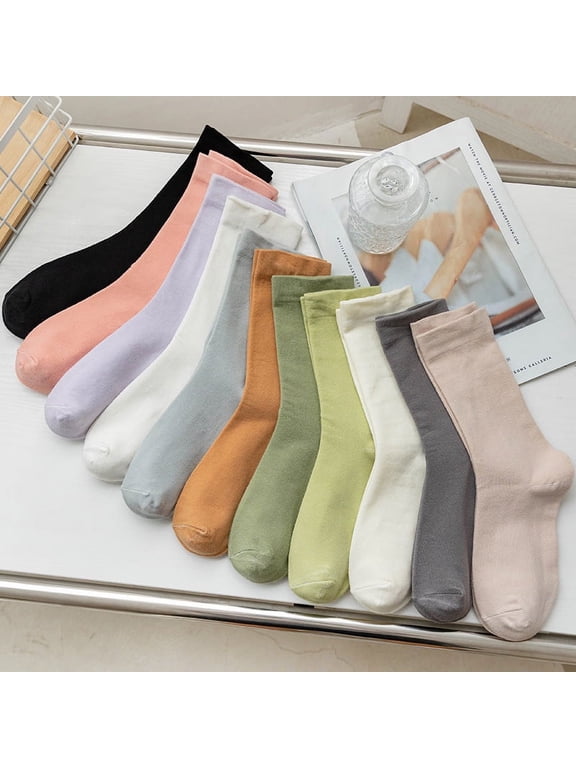 Womens Cotton Crew Socks, Thin Soft Comfort Breathable Dress Socks, Above Ankle Crew Socks for Business, Casual