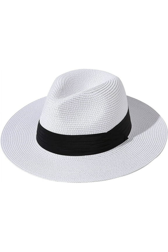 Womens Mens Wide Brim Straw Panama Hat Fedora Summer Beach Sun Hat UPF Straw Hat for Women