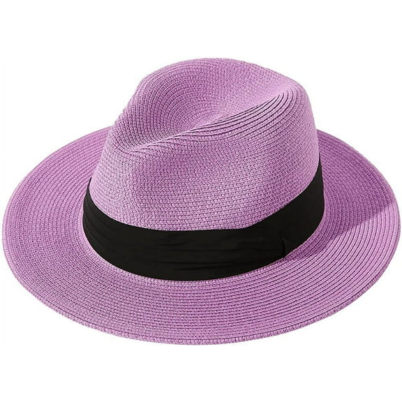 Dalrosia Womens Mens Wide Brim Straw Panama Hat Fedora Summer Beach Sun Hat UPF Straw Hat for Women