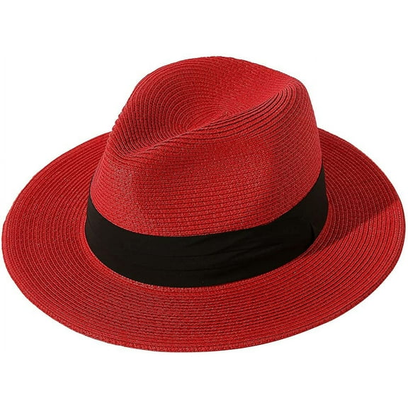 Dalrosia Womens Mens Wide Brim Straw Panama Hat Fedora Summer Beach Sun Hat UPF Straw Hat for Women