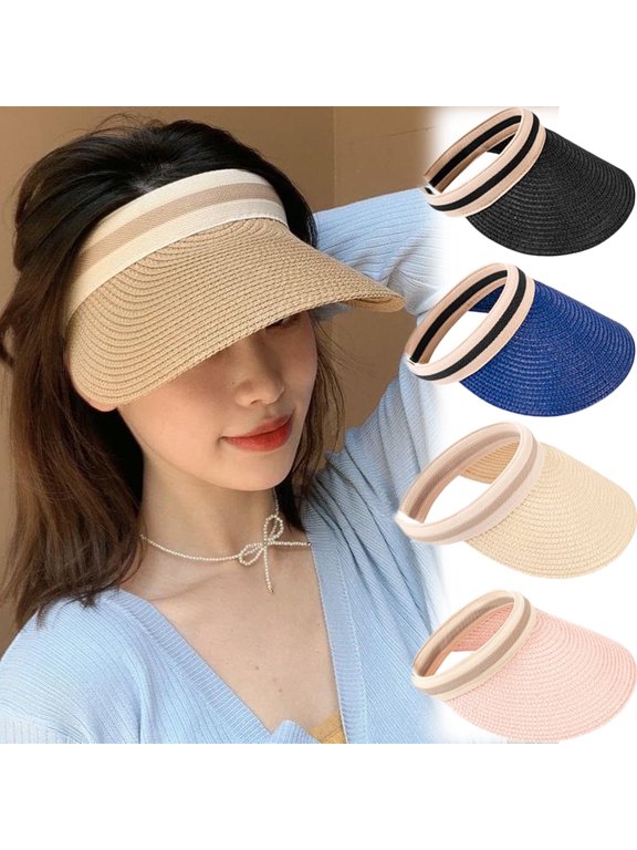 Dalrosia Womens Sun Visor Hat Straw Sun Visors for Women Summer Packable Ponytail Beach Hats for Women Travel UPF 50+