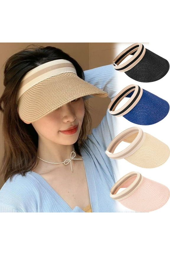 Dalrosia Womens Sun Visor Hat Straw Sun Visors for Women Summer Packable Ponytail Beach Hats for Women Travel UPF 50+