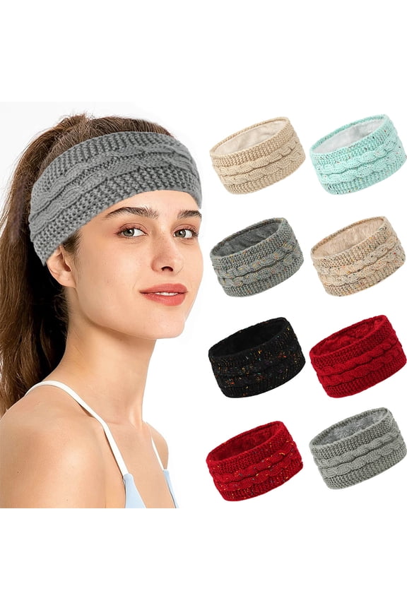 Womens Winter Headbands Fuzzy Fleece Lined Ear Warmer Cable Knit Thick Warm Crochet Headband Gifts