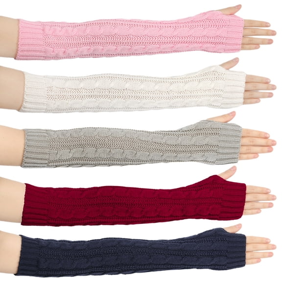 Dalrosia Womens Winter Warm Over Elbow Long Fingerless Thumb Hole Gloves Mittens Knitted Arm Warmer