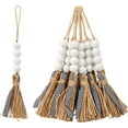thumbnail image 1 of Dalrosia Wood Beads Christmas Tree Ornaments Xmas Farmhouse Decor Hanging Wooden Beads with Plaid Tassel for Home Holiday Hanging Decorations Rustic Country, 1 of 6