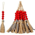 thumbnail image 1 of Dalrosia Wood Beads Christmas Tree Ornaments Xmas Farmhouse Decor Hanging Wooden Beads with Plaid Tassel for Home Holiday Hanging Decorations Rustic Country, 1 of 6