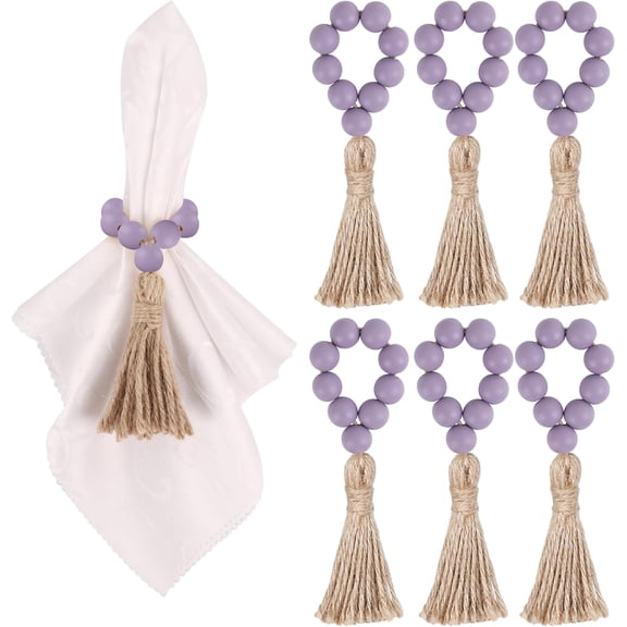 Dalrosia Wooden Bead Napkin Rings, Farmhouse Stretchable Napkin Rings with Tassel Boho Napkin Rings for Dining Table,Wedding Decoration