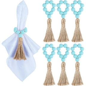 Dalrosia Wooden Bead Napkin Rings, Farmhouse Stretchable Napkin Rings with Tassel Boho Napkin Rings for Dining Table,Wedding Decoration