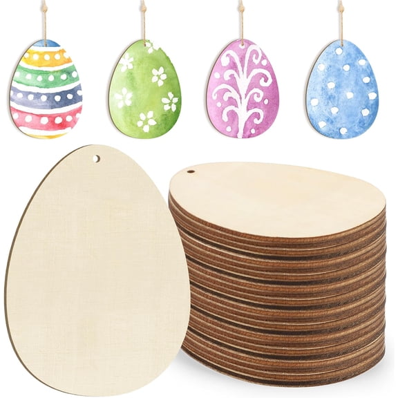 Dalrosia Wooden Egg Ornaments to Paint Easter Decoration Cutouts Unfinished, DIY Blank Bunny Unfinished Wood Discs Ornament for Home Crafts Hanging Spring Decoration
