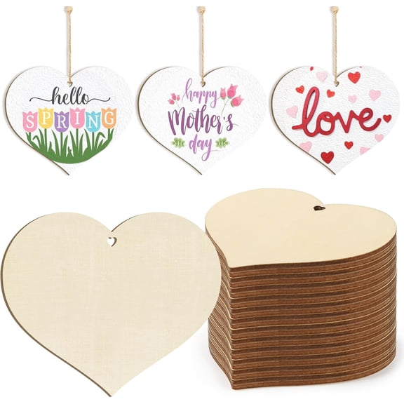 Dalrosia Wooden Heart Ornaments to Paint Valentine Day Decoration Cutouts Unfinished, DIY Blank Bunny Unfinished Wood Discs Ornament for Home Crafts Hanging Spring Decoration