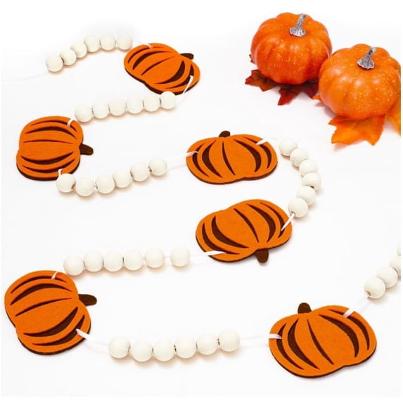 Dalrosia Wooden Pumpkin Garland Fall Decorations for Home-Thanksgiving Farmhouse Pumpkins Wood Bead Garland Banner for Fireplace Mantel Walls