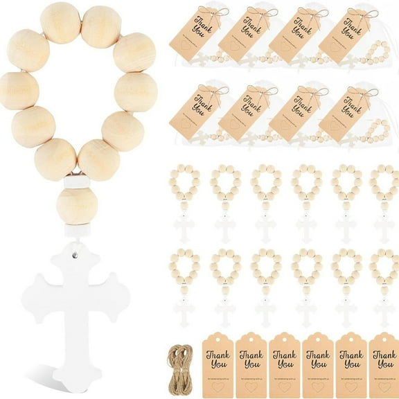 Dalrosia Wooden Rosary Bulk Wood Catholic Prayer Rosary Beads with Crucifix Wood Cross Pendant with White Mesh Bag for Baptism First Communion Confirmation Baby Shower Bridal Shower Men Women