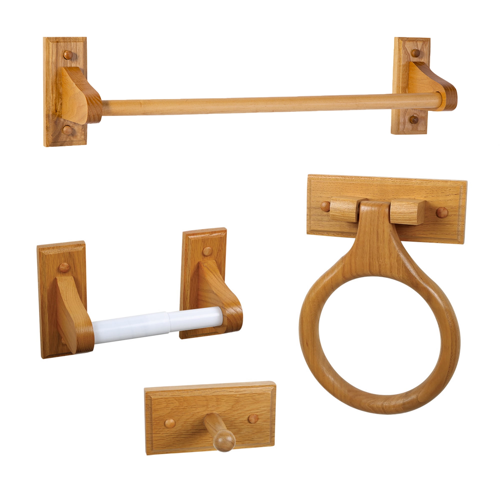 Honey Oak 4-Piece Bathroom Hardware Kit with Towel Bar