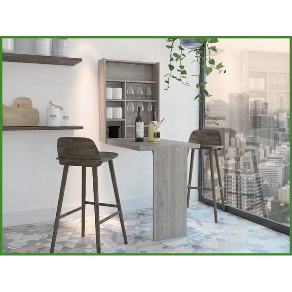 Dalton Foldable Coffee Table with 7-Shelf Hutch - Wall-Mounted Space-Saving for Small Rooms