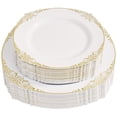 thumbnail image 1 of Daluvenix 100 Pcs Gold Plastic Plates for 50 Guests, White and Gold Disposable Plates, Vintage Disposable Dinnerware for Party, Wedding and Graduation, 1 of 10