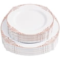 thumbnail image 1 of Daluvenix 100 Pcs Rose Gold Plastic Plates for 50 Guests, White and Gold Disposable Plates, Vintage Disposable Dinnerware for Party, Wedding and Graduation, 1 of 10