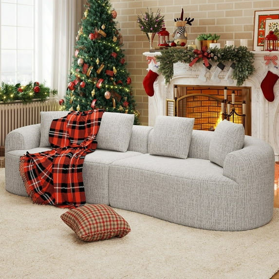 Daluvenix 110" Modular Sectional Sofa, Modern Curved Sofa Couch for Living Room, 4 Seater Cloud Couch with 4 Pillows, No Assembly Required, Beige