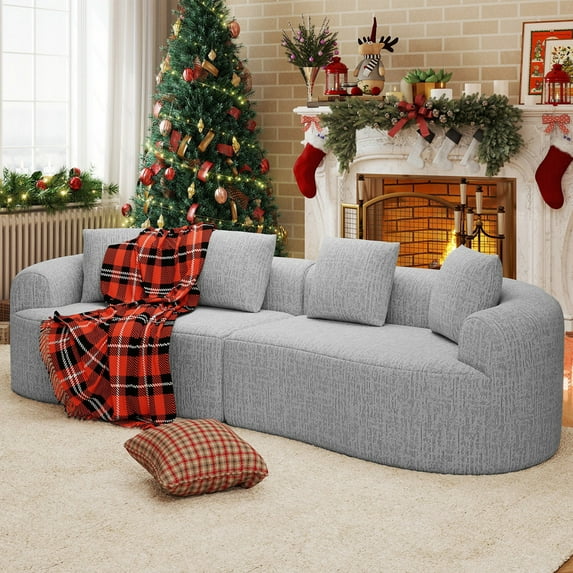 Daluvenix 110" Modular Sectional Sofa, Modern Curved Sofa Couch for Living Room, 4 Seater Cloud Couch with 4 Pillows, No Assembly Required, Grey