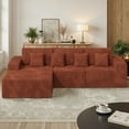 thumbnail image 1 of Daluvenix 111” Modular Sectional Sofa, Cloud Sectional Couch with L-Shape Chaise, Upholstered Comfy Deep Seat Couch for Living Room Bedroom, No Assembly Required, Brown(corduroy Fabric), 1 of 9