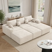 Daluvenix 113" Modern Modular Sectional Sofa Bed, 6 Seater Boneless Couch Sofas Set, Convertible Corduroy Cloud Couches for Living Room, Beige