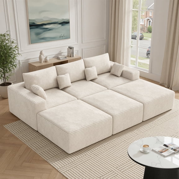 Daluvenix 113" Modern Modular Sectional Sofa Bed 6 Seater Boneless Couch Sofas Set Convertible Corduroy Cloud Couches for Living Room