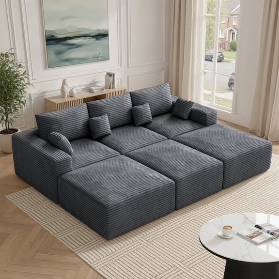 Daluvenix 113" Modern Modular Sectional Sofa Bed 6 Seater Boneless Couch Sofas Set Convertible Corduroy Cloud Couches for Living Room
